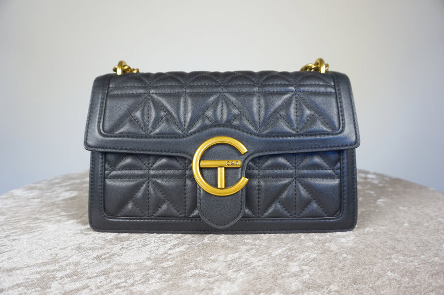 WLH-3109 Black Patterned Luxury Style Leather Handbag