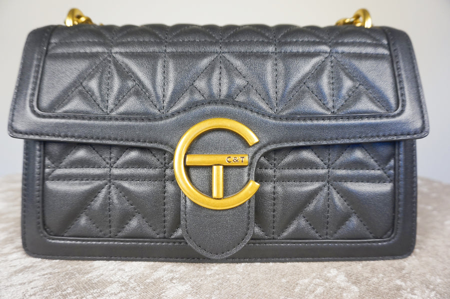 WLH-3109 Black Patterned Luxury Style Leather Handbag