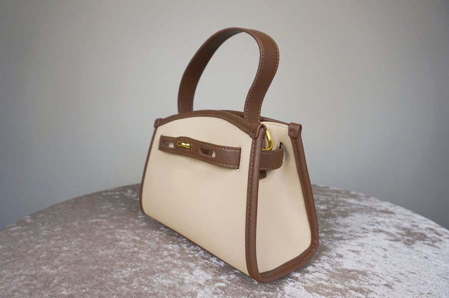 WLH-2305 Beige & Brown Chic Style Leather Handbag