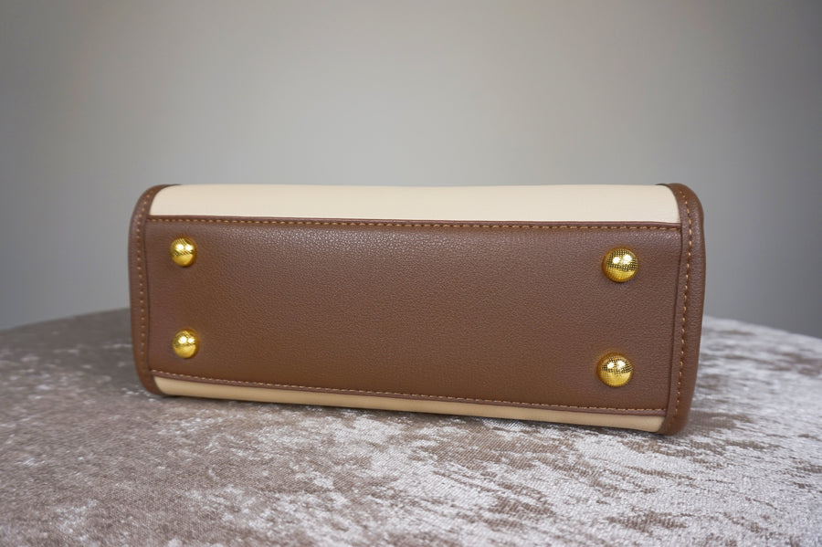 WLH-2305 Beige & Brown Chic Style Leather Handbag