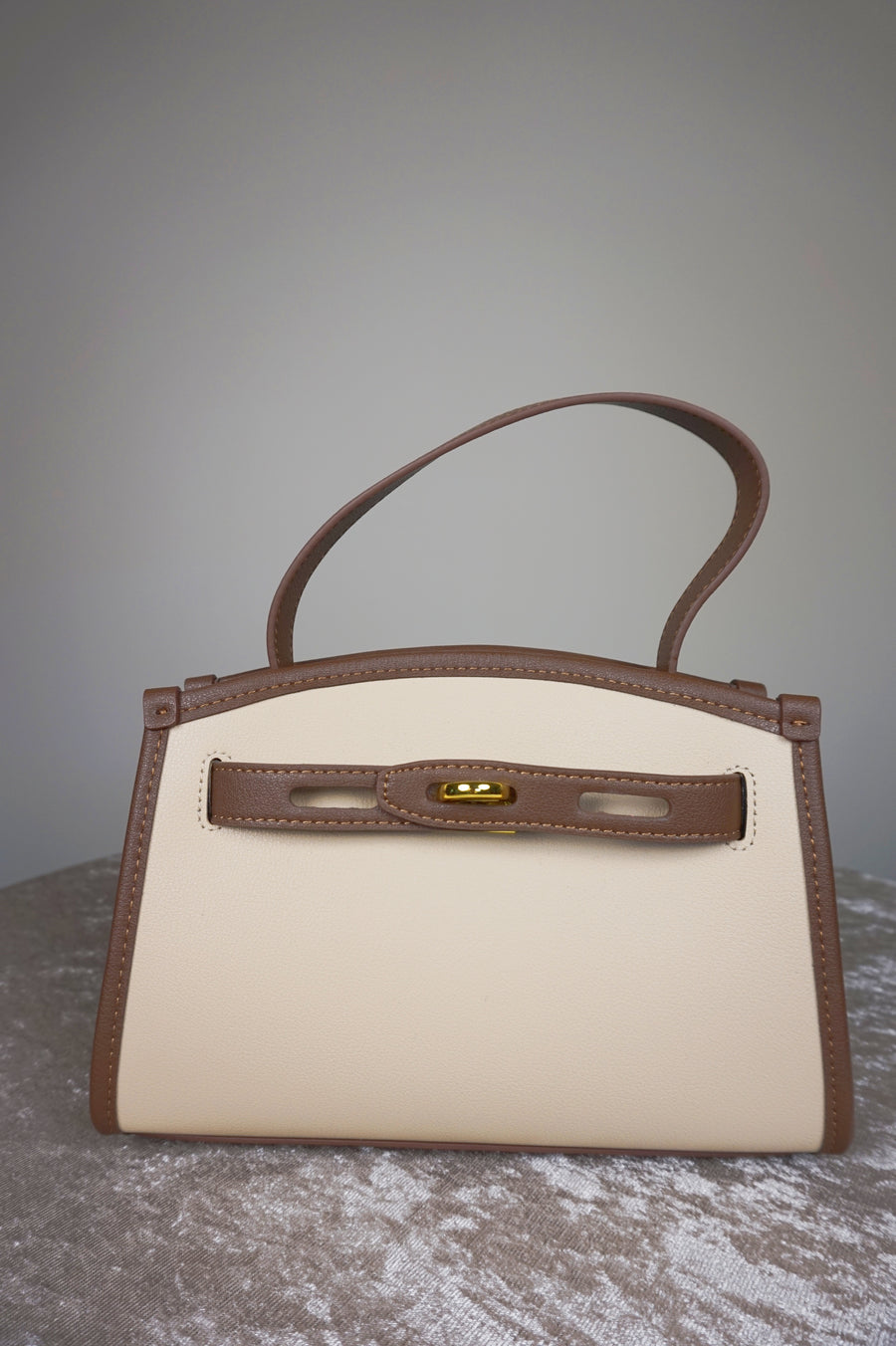 WLH-2305 Beige & Brown Chic Style Leather Handbag