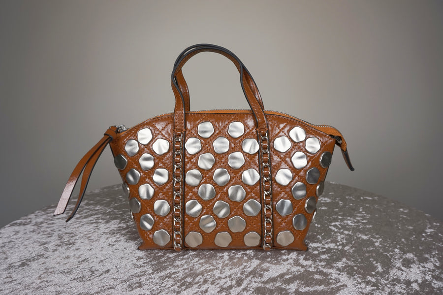 WLH-1615 Brown Chic Studs Leather Handbag