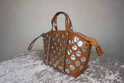 WLH-1615 Brown Chic Studs Leather Handbag