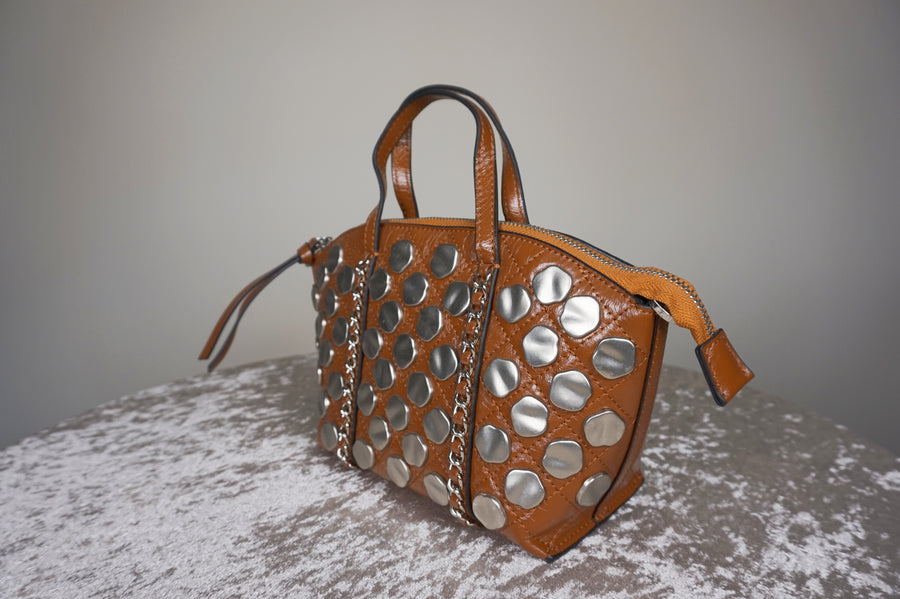 WLH-1615 Brown Chic Studs Leather Handbag