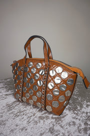 WLH-1615 Brown Chic Studs Leather Handbag