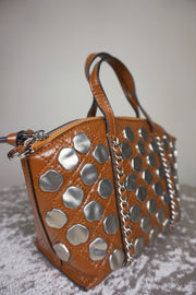 WLH-1615 Brown Chic Studs Leather Handbag