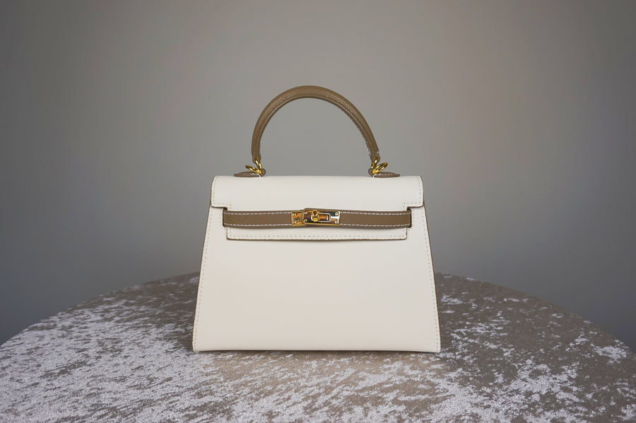 WLH-1818 Cream & Beige Classic Style Leather Handbag