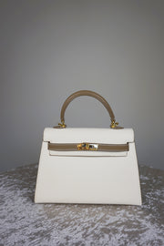 WLH-1818 Cream & Beige Classic Style Leather Handbag