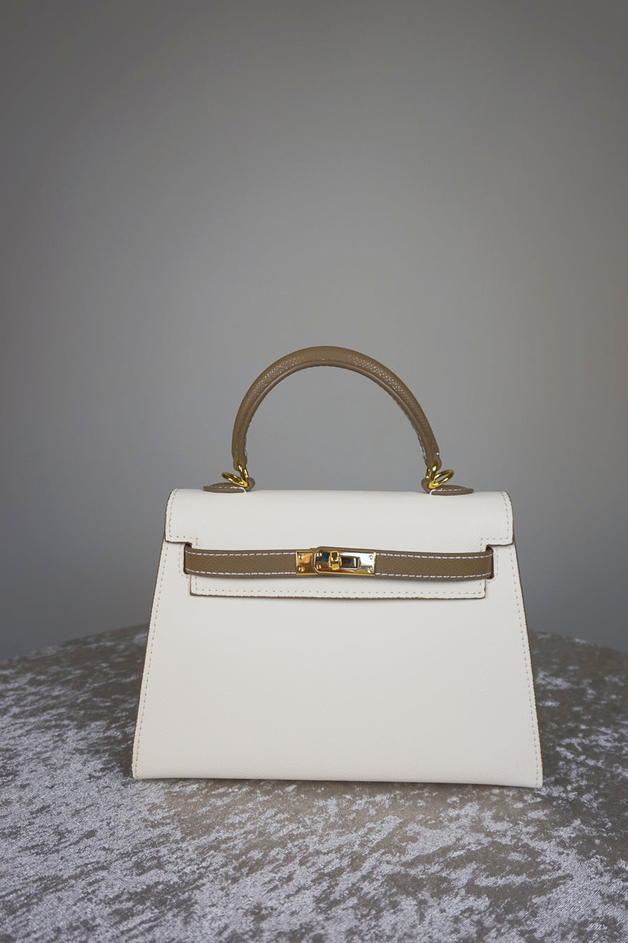 WLH-1818 Cream & Beige Classic Style Leather Handbag