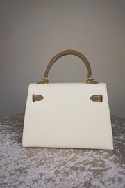 WLH-1818 Cream & Beige Classic Style Leather Handbag