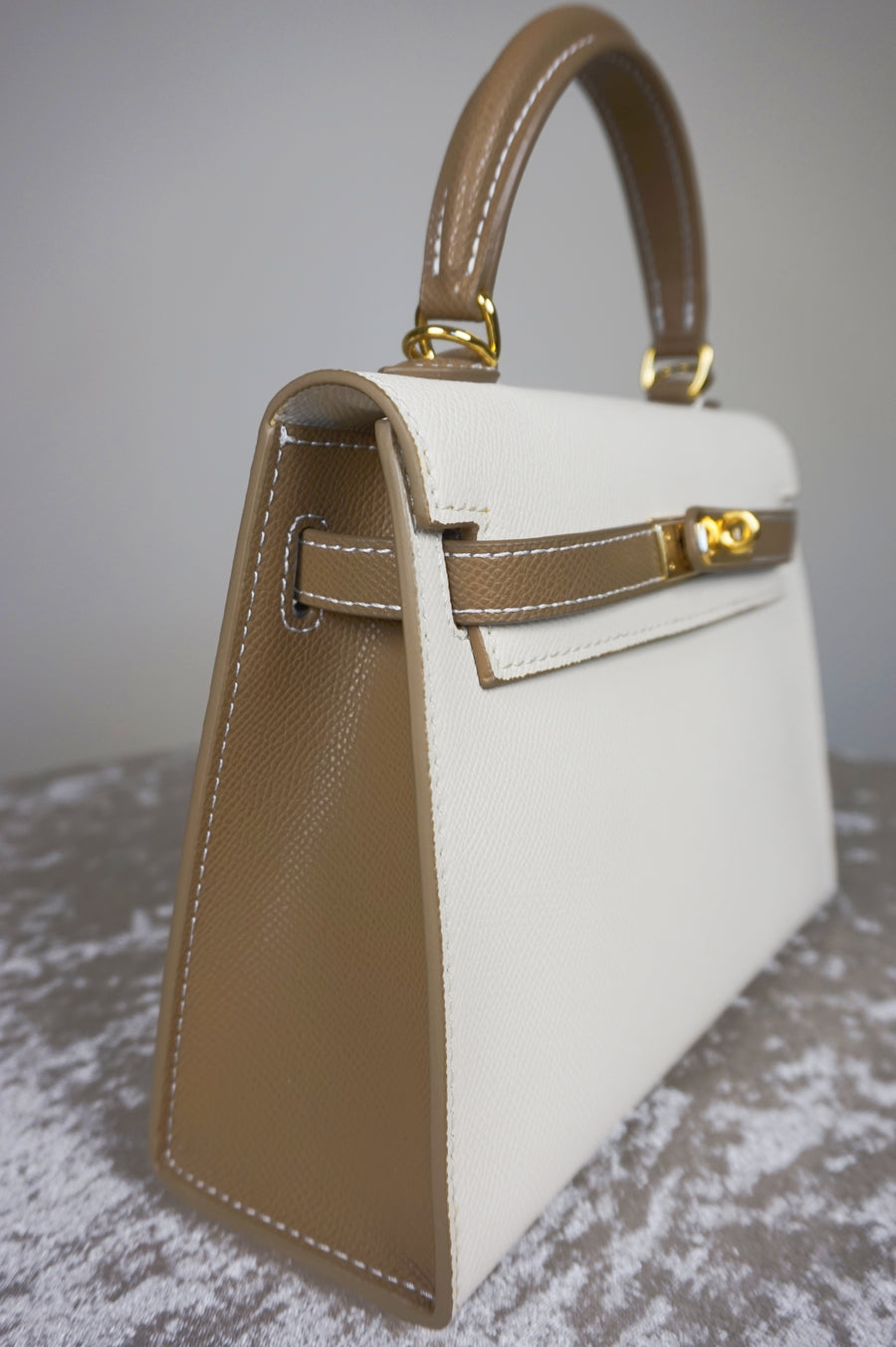 WLH-1818 Cream & Beige Classic Style Leather Handbag