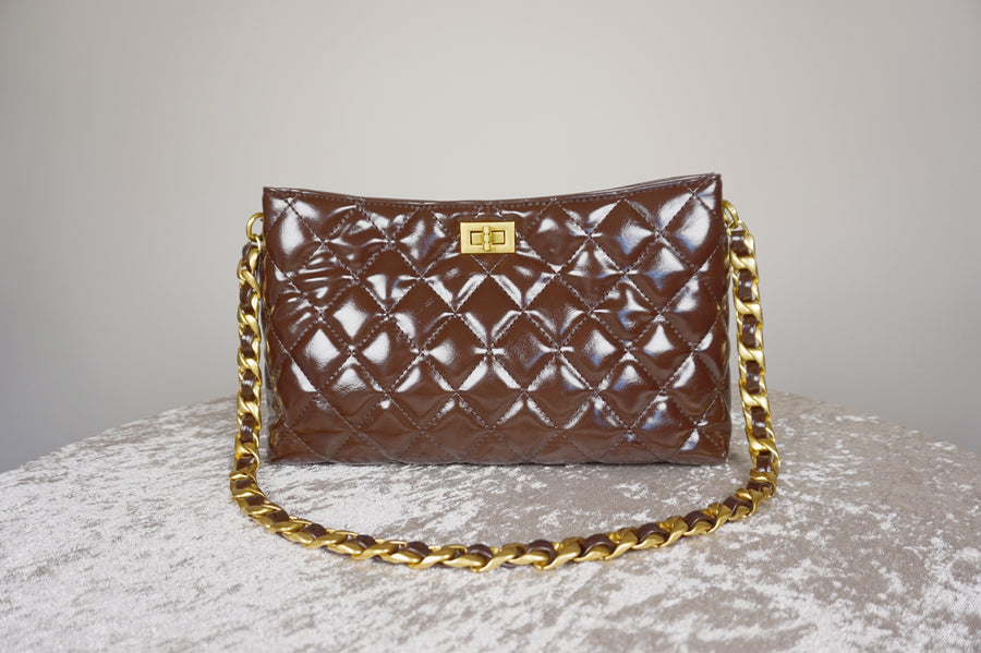 WLH-2308 Chocolate Check Luxury Style Leather Handbag ( Queen's Favorite )