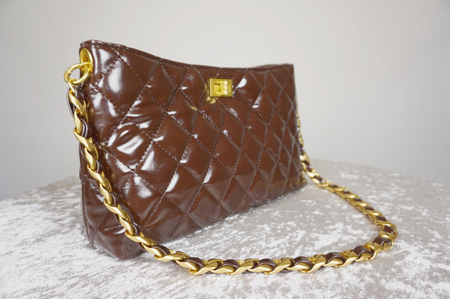 WLH-2308 Chocolate Check Luxury Style Leather Handbag ( Queen's Favorite )