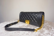 WLH-2407 Black Checked Pattern Leather Handbag