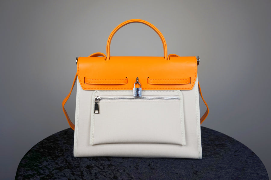 WLH-2501 Orange and Beige Chic Style Handbag