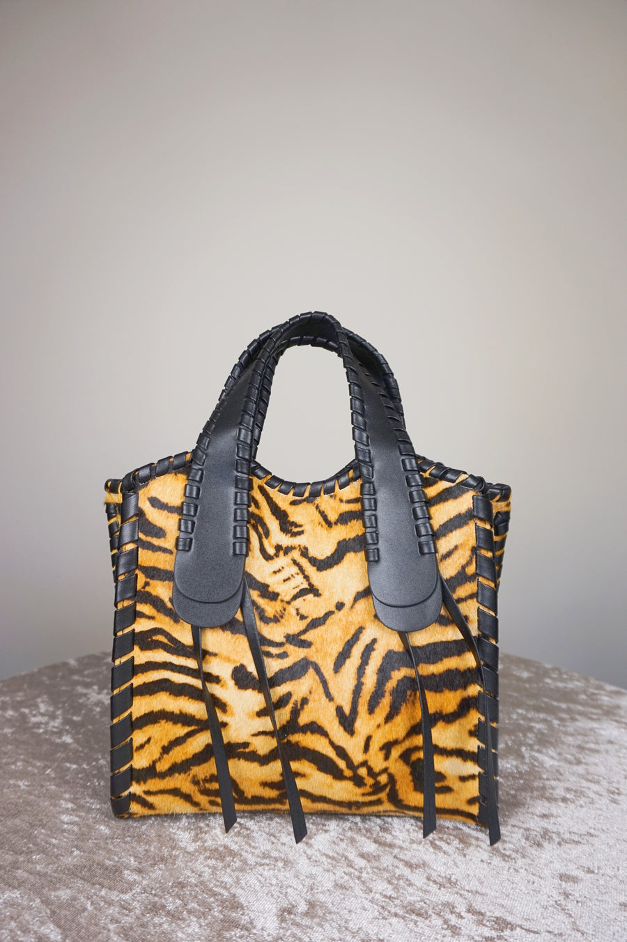WLH-2502 Black & Tiger Print Horse Hair Bag