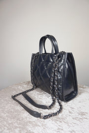 WLH-1618 Black Checked Pattern Business Style Leather Handbag