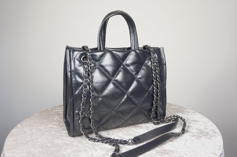WLH-1618 Black Checked Pattern Business Style Leather Handbag