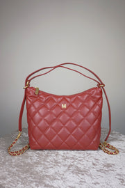 WLH-1088 Wine Red Check Leather Handbag
