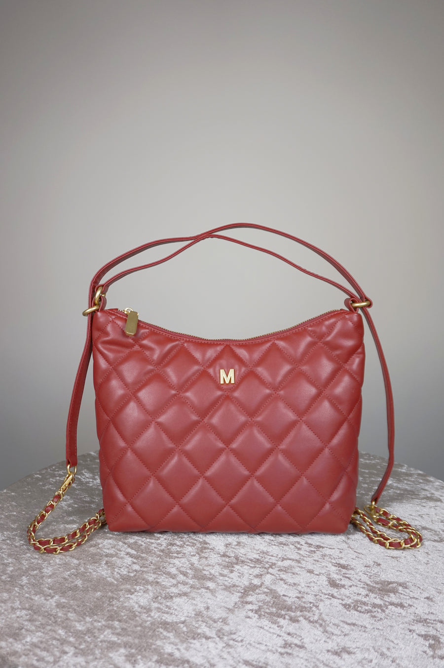 WLH-1088 Wine Red Check Leather Handbag
