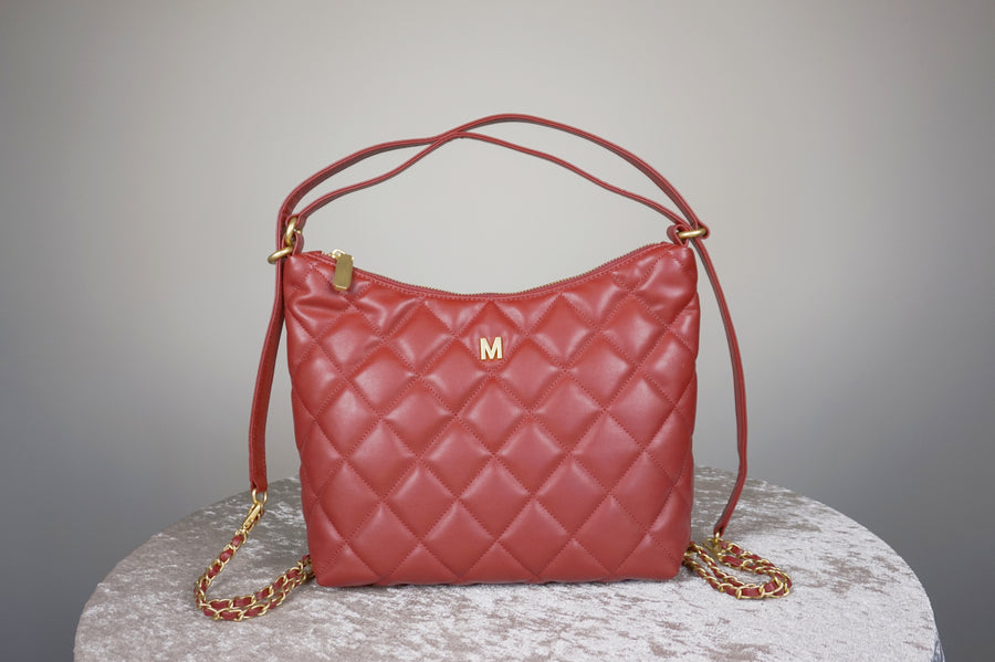 WLH-1088 Wine Red Check Leather Handbag