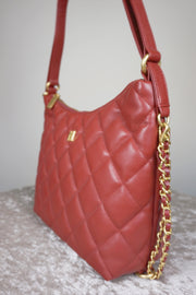 WLH-1088 Wine Red Check Leather Handbag