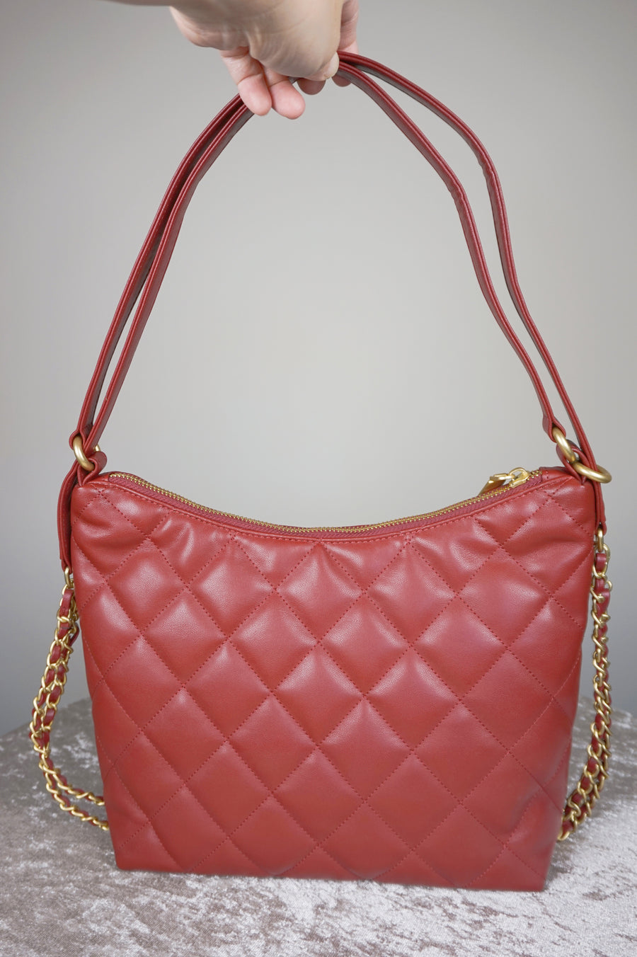 WLH-1088 Wine Red Check Leather Handbag