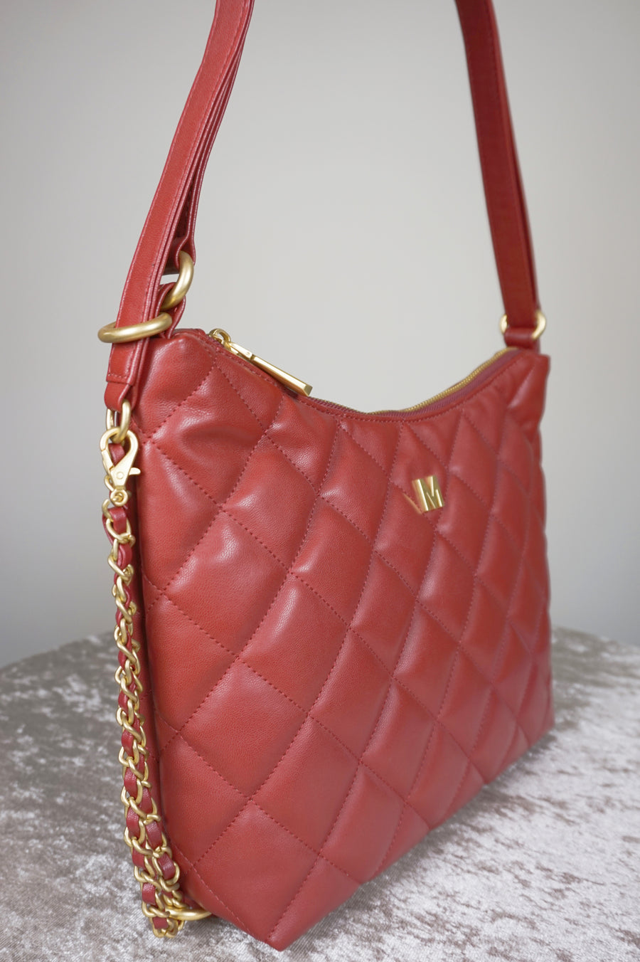 WLH-1088 Wine Red Check Leather Handbag