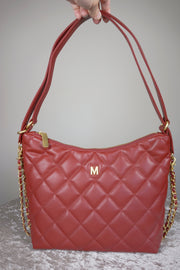 WLH-1088 Wine Red Check Leather Handbag