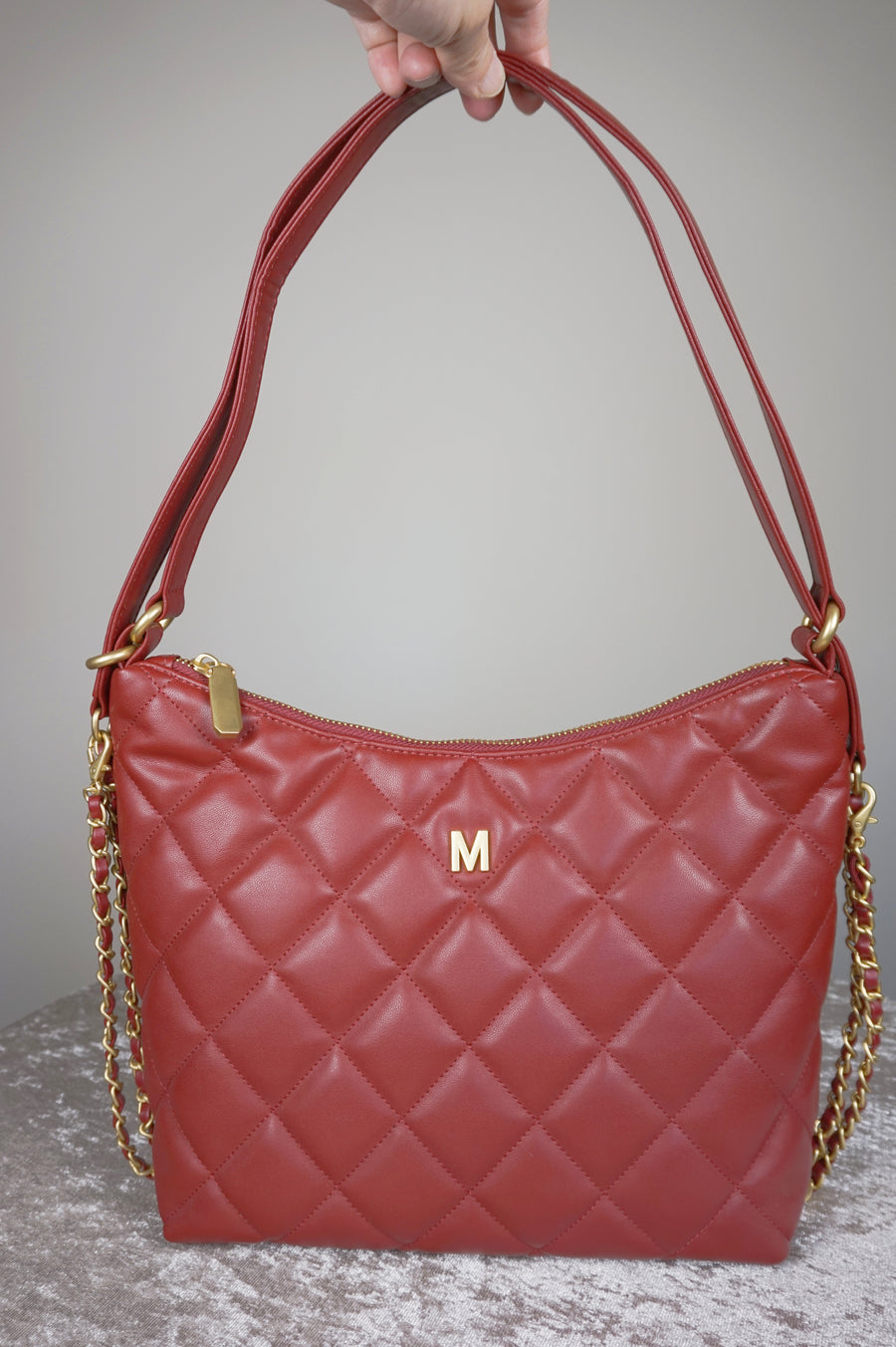 WLH-1088 Wine Red Check Leather Handbag