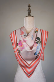 WSS-5804 Pink Impressionist Style Silk Scarf