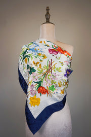 WSS-5805 Navy Blue Flower Feast Silk Scarf
