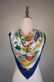 WSS-5805 Navy Blue Flower Feast Silk Scarf
