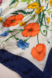 WSS-5805 Navy Blue Flower Feast Silk Scarf