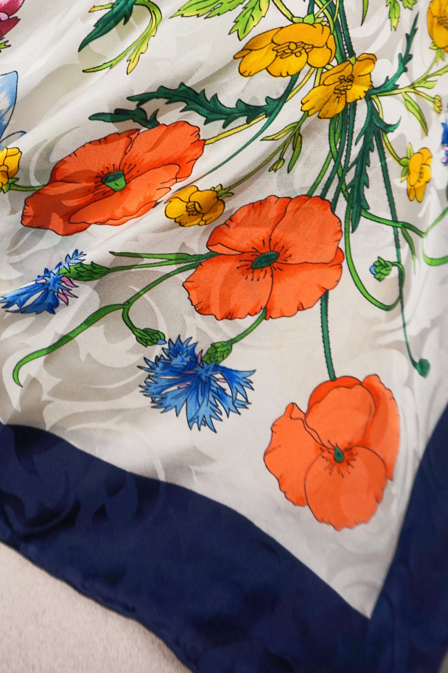 WSS-5805 Navy Blue Flower Feast Silk Scarf