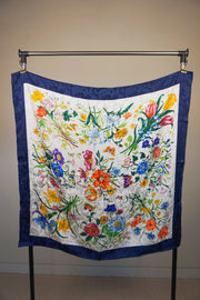 WSS-5805 Navy Blue Flower Feast Silk Scarf