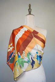 WSS-5807 Beige Horse Racing Silk Scarf