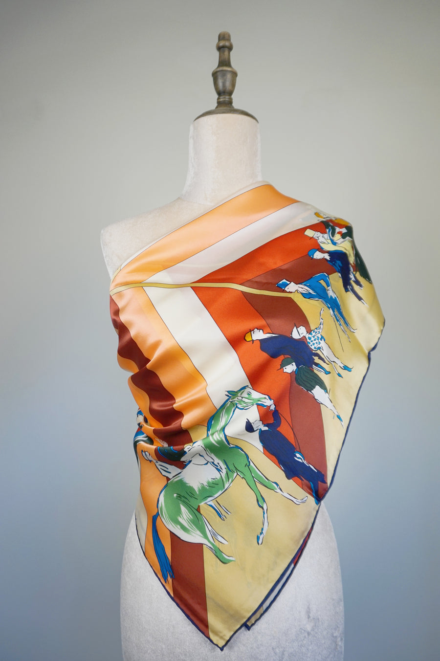 WSS-5807 Beige Horse Racing Silk Scarf