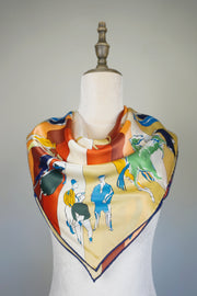 WSS-5807 Beige Horse Racing Silk Scarf