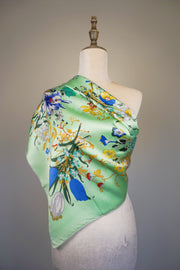 WSS-5808 Green Flower Garden Silk Scarf