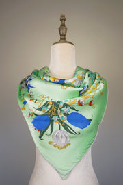 WSS-5808 Green Flower Garden Silk Scarf