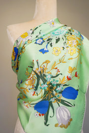 WSS-5808 Green Flower Garden Silk Scarf