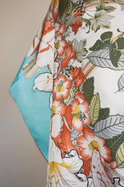 WSS-5811 Aqua Flower Feast Elegant Style Silk Scarf ( Queen's Favorite )