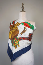 WSS-5813 Navy Blue Stirrups Luxury Style Silk Scarf ( Queen's Favorite )