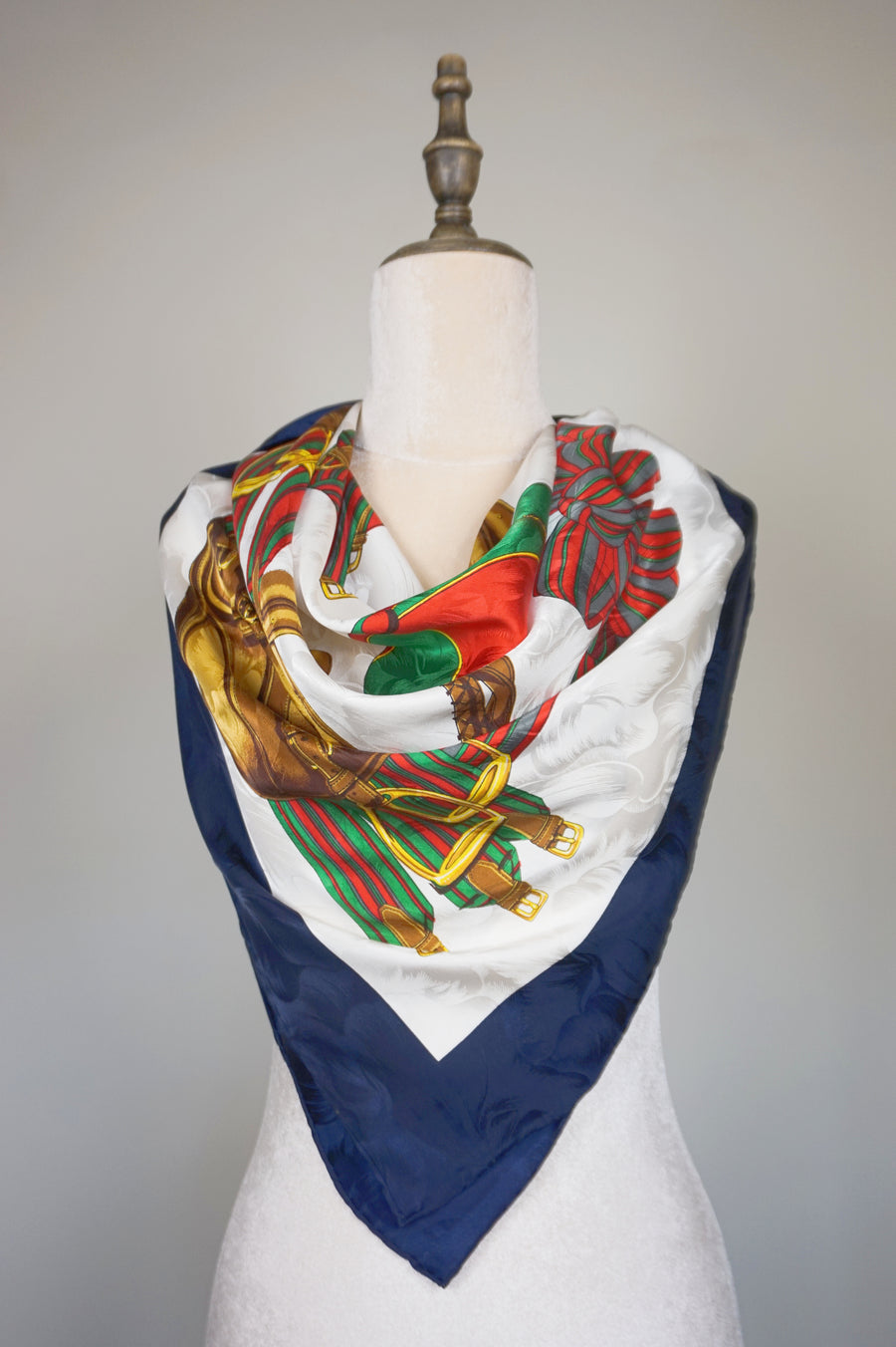 WSS-5813 Navy Blue Stirrups Luxury Style Silk Scarf ( Queen's Favorite )
