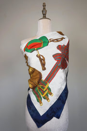 WSS-5813 Navy Blue Stirrups Luxury Style Silk Scarf ( Queen's Favorite )