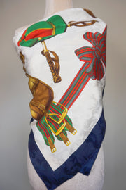 WSS-5813 Navy Blue Stirrups Luxury Style Silk Scarf ( Queen's Favorite )