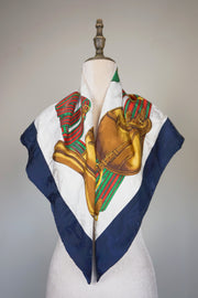 WSS-5813 Navy Blue Stirrups Luxury Style Silk Scarf ( Queen's Favorite )
