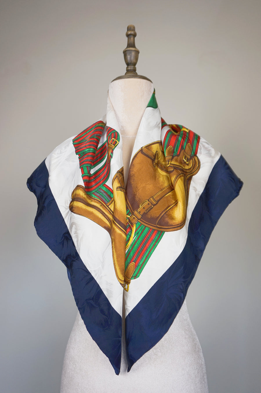 WSS-5813 Navy Blue Stirrups Luxury Style Silk Scarf ( Queen's Favorite )
