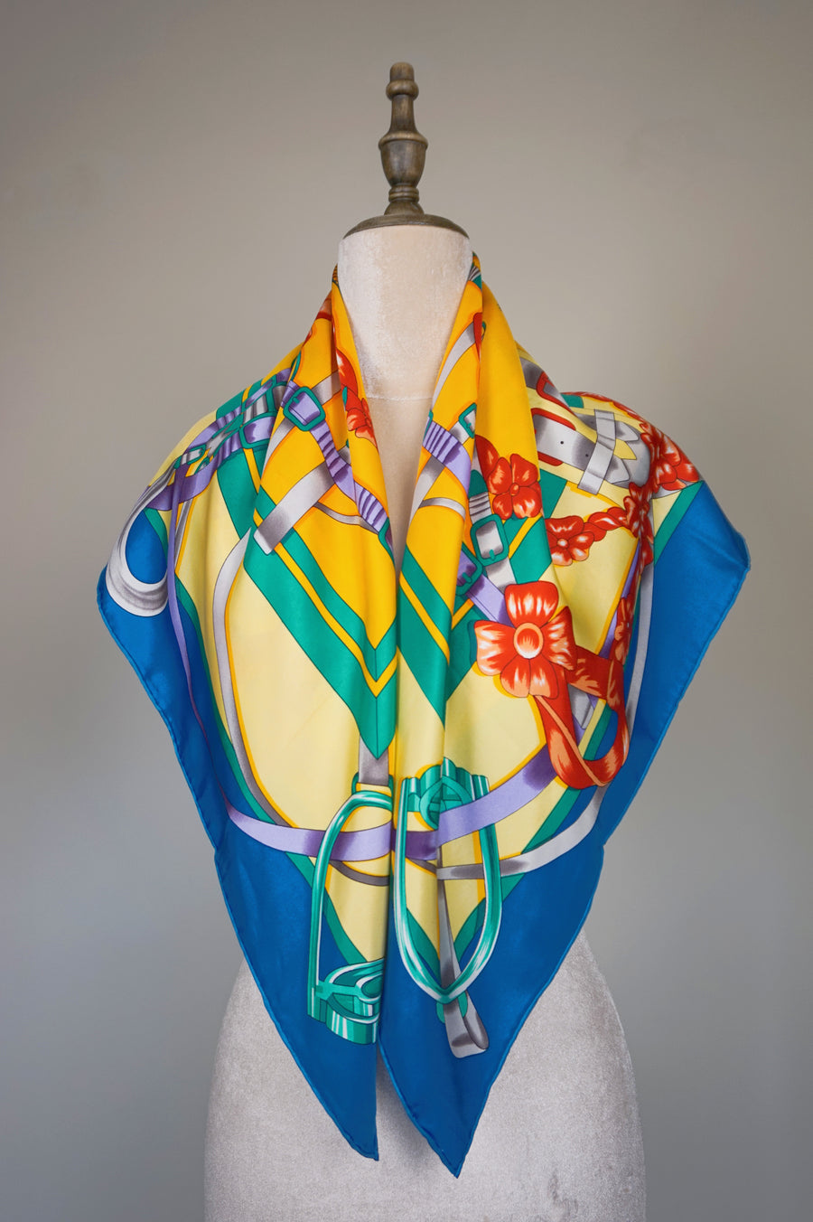 WSS-5814 Teal Stirrups Luxury Style Silk Scarf ( Queen's Favorite )